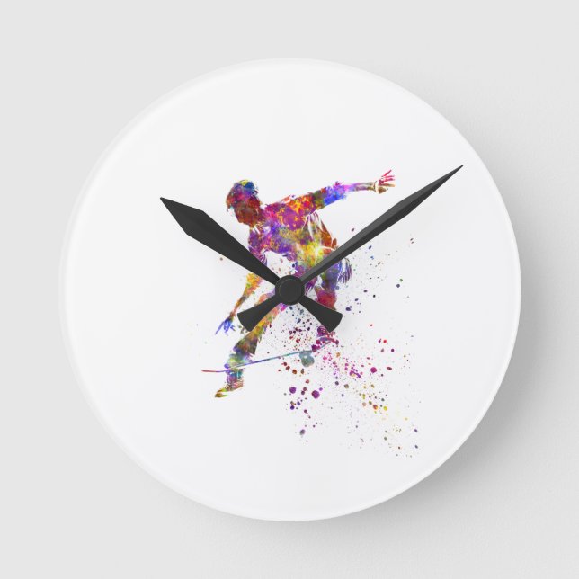 watercolor skater round clock (Front)