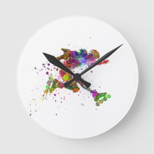 watercolor skater round clock