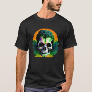Watercolor Skeleton Broccoli Skull Graphic Vegan T-Shirt