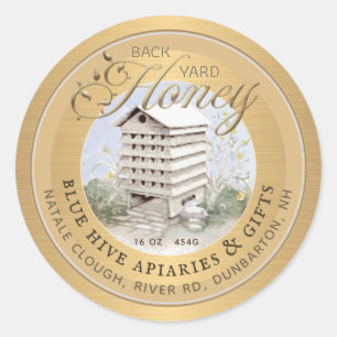Watercolor Skep Metallic Gold Backyard Honey Label