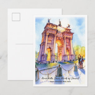 Watercolor Sketch arch peace city Milan Postcard