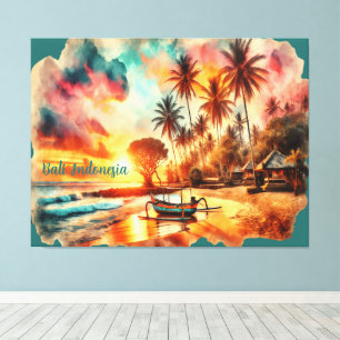 Watercolor Sketch Bali Indonesia Tropical   Canvas Print