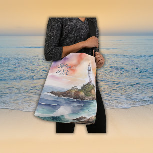 Watercolor Sketch Byron Bay Lighthouse Monogram   Crossbody Bag