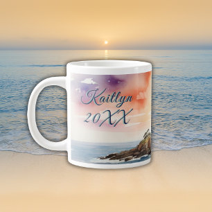 Watercolor Sketch Byron Bay Lighthouse Monogram   Large Coffee Mug