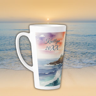 Watercolor Sketch Byron Bay Lighthouse Monogram   Latte Mug