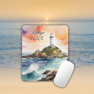 Watercolor Sketch Byron Bay Lighthouse Monogram Mouse Mat