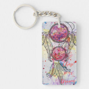 Watercolor sketch Dreamcatcher “Chase your Dreams” Key Ring
