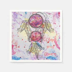 Watercolor sketch Dreamcatcher “Chase your Dreams” Napkin