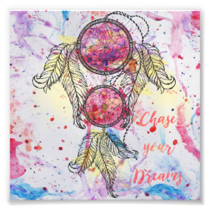 Watercolor sketch Dreamcatcher “Chase your Dreams” Photo Print