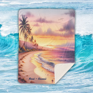 Watercolor Sketch Maui Hawaii Colourful    Sherpa Blanket