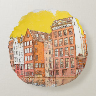 Watercolor sketch or illustration of traditional a round cushion