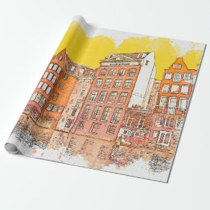 Watercolor sketch or illustration of traditional a wrapping paper