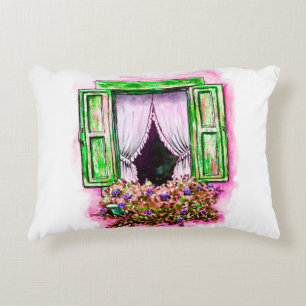 Watercolor sketch traditional old fashioned window decorative cushion
