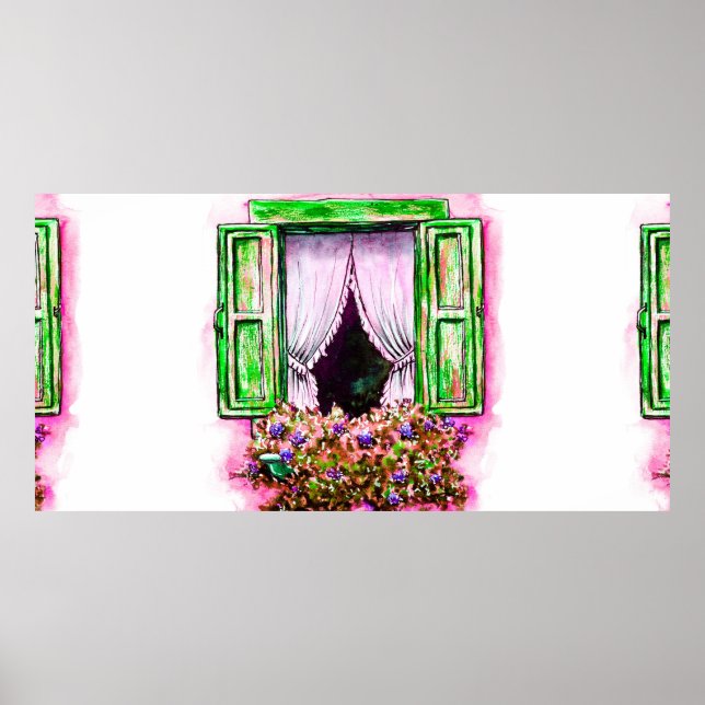 Watercolor sketch traditional old fashioned window poster (Front)