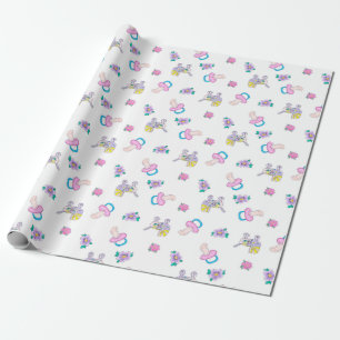 Watercolor sketched baby shower toys nipple cartoo wrapping paper