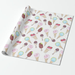 Watercolor sketched dessert tasty ice cream cartoo wrapping paper