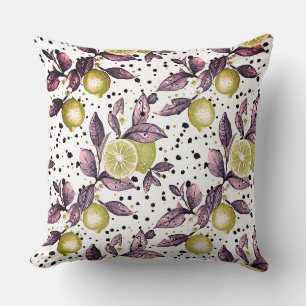 watercolor sketched detailed of green leaves, lime cushion