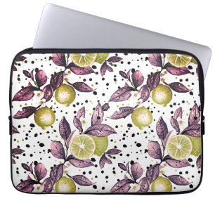 watercolor sketched detailed of green leaves, lime laptop sleeve