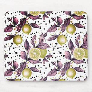 watercolor sketched detailed of green leaves, lime mouse mat