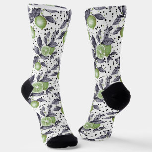 watercolor sketched detailed of green leaves, lime socks
