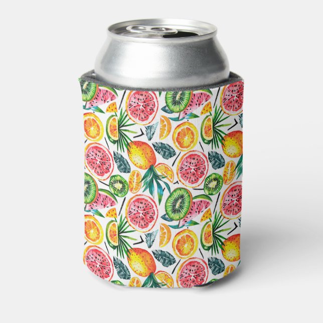 Watercolor sketched detailed pattern of Dragon fru Can Cooler (Can Back)