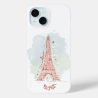 Watercolor Sketchy Doodle Eiffel Tower Monogrammed