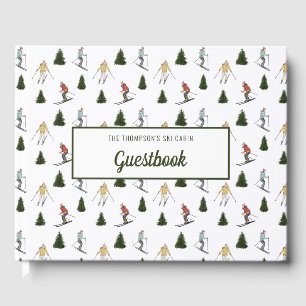Watercolor Ski Women Pattern Winter Cabin Lodge Guest Book