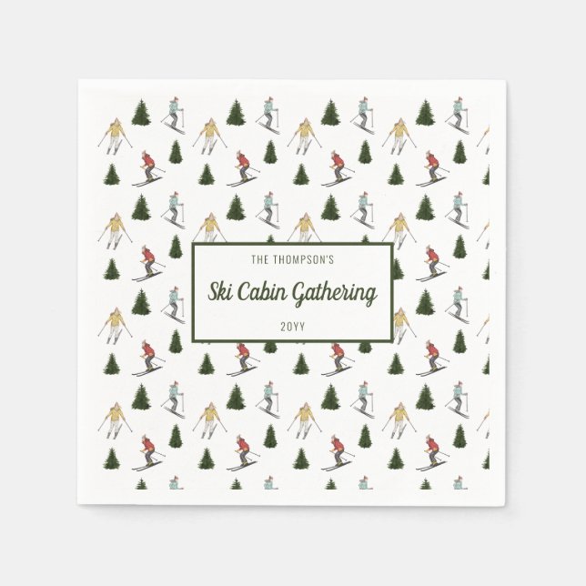 Watercolor Ski Women Ski Cabin Party Napkin (Front)