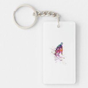 watercolor skier key ring