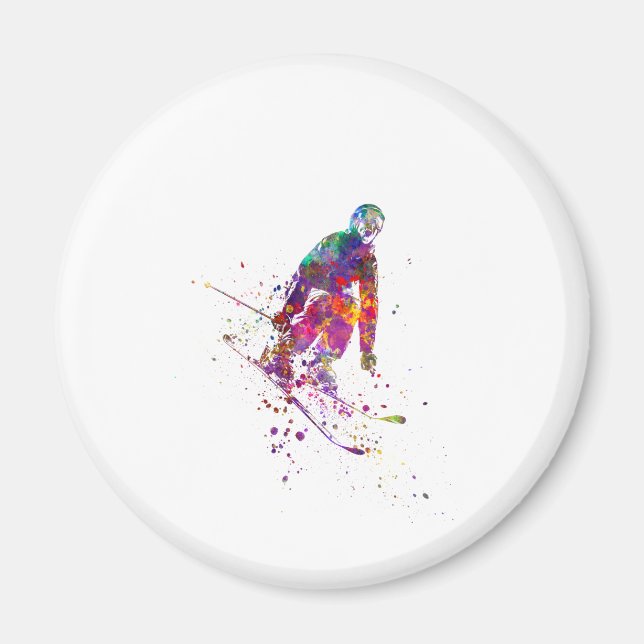watercolor skier magnet (Front)