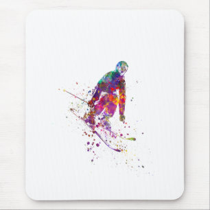 watercolor skier mouse mat