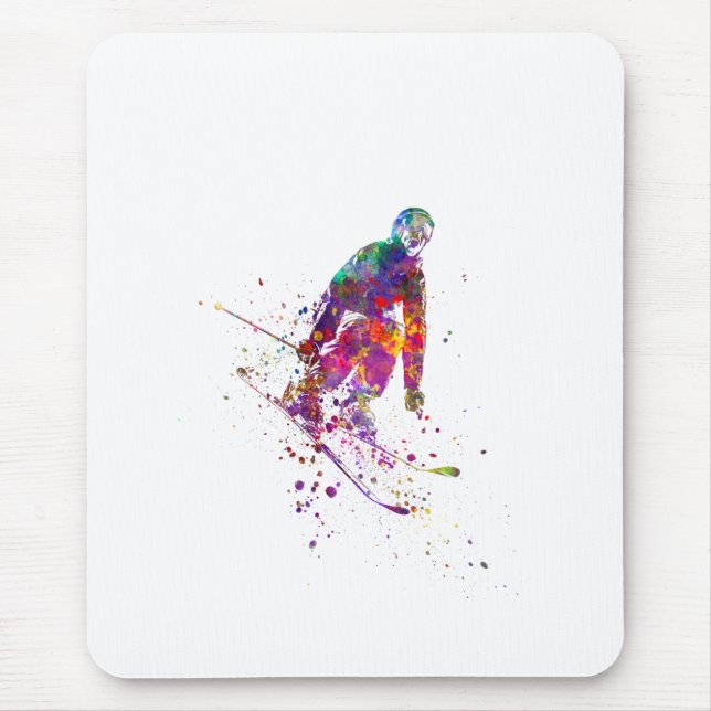 watercolor skier mouse mat (Front)