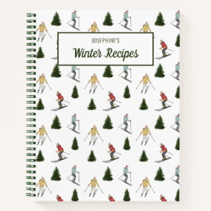 Watercolor Skiers Pattern Custom Winter Recipes Notebook