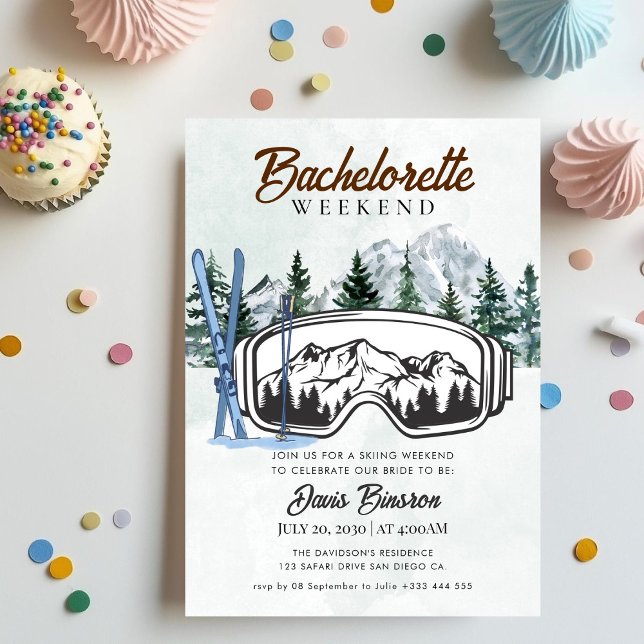 watercolor skiing bachelorette weekend invitation (Creator Uploaded)