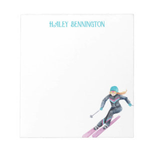 Watercolor Skiing Personalised Notepad