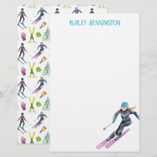 Watercolor Skiing Personalised Stationery