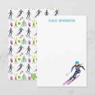 Watercolor Skiing Personalised Thank You Card