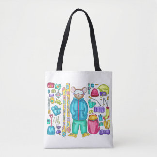 Watercolor Skiing Pika with Gear Tote Bag