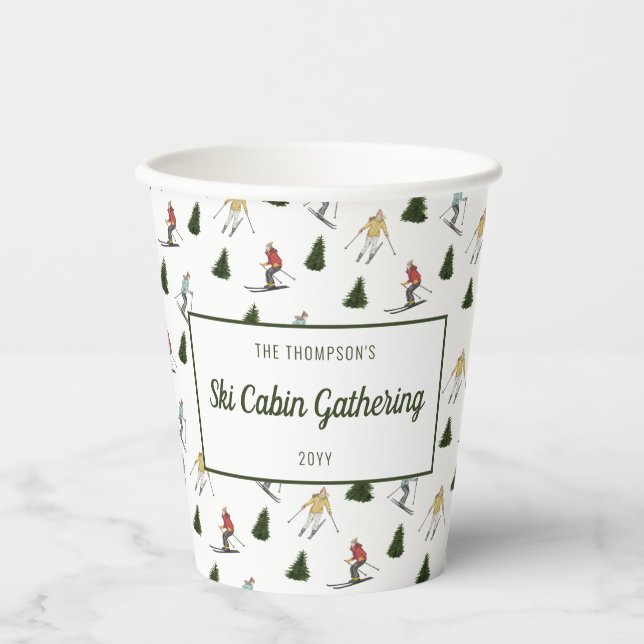 Watercolor Skiing Women Pattern Custom Ski Party Paper Cups (Front)