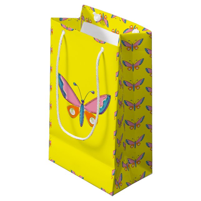 Watercolor Skinny Butterfly Small Gift Bag (Front Angled)