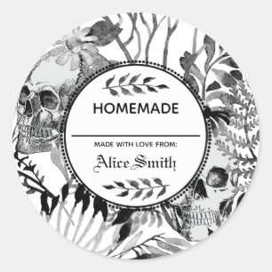 Watercolor Skull Garden Classic Round Sticker