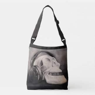 Watercolor Skull Headphones Cross Body Tote Bag