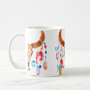 Watercolor skull iaolated on white coffee mug
