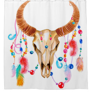 Watercolor skull iaolated on white shower curtain