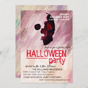 Watercolor Skull Red Painted Halloween Art Invitation