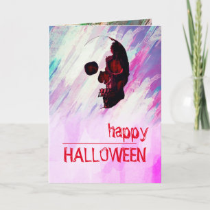 Watercolor Skull Red Painted Halloween Vintage Art Card