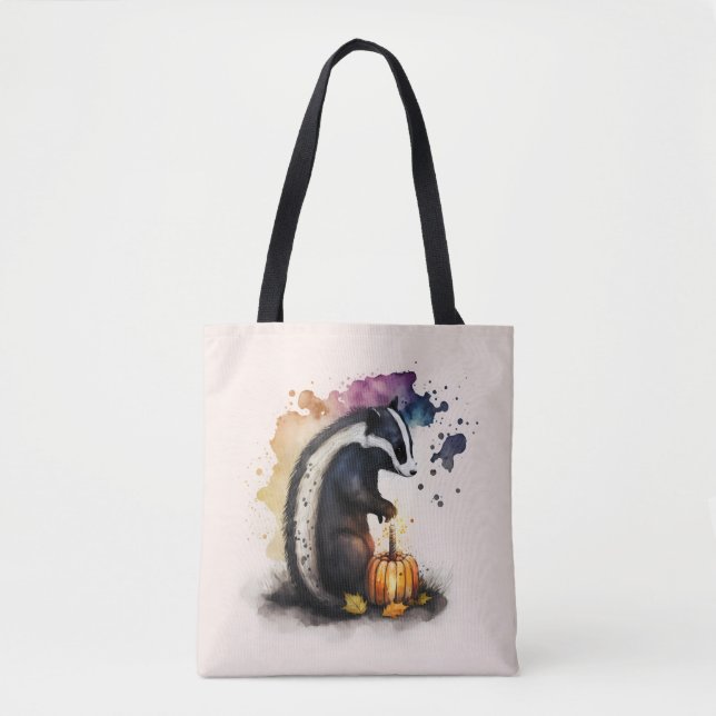 Watercolor Skunk Halloween Tote Bag (Front)