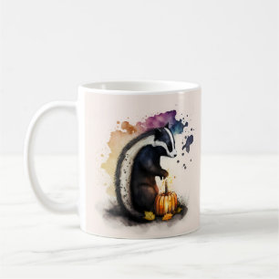 Watercolor Skunk Pumpkin Halloween Coffee Mug