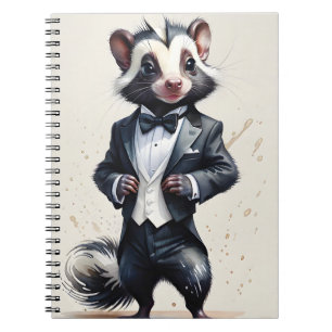 Watercolor Skunk Tuxedo Black Tie Handkerchief  Notebook