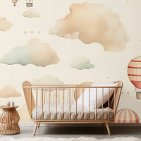 Watercolor Sky Adventure Seamless Pattern on Beige